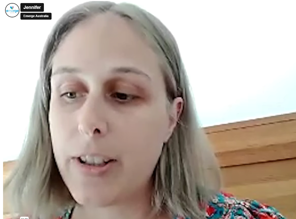 A woman with ME/CFS is talking on a video chat.