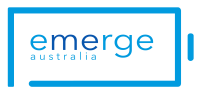 The logo for Emerge Australia, centered around the keyword ME/CFS.
